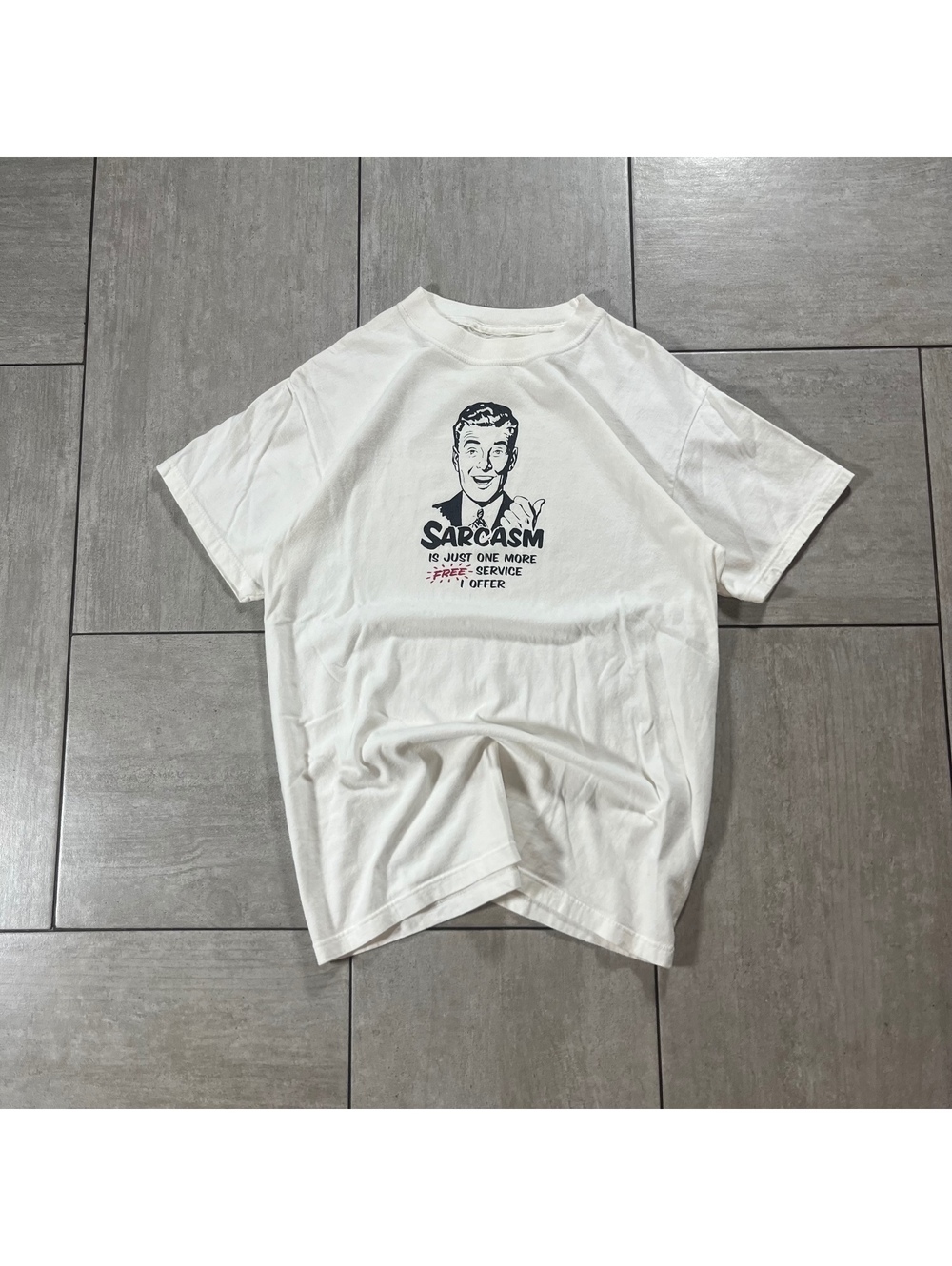 White Graphic Sarcasm Print T-Shirt Casual Top Medium
